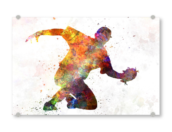 Acrylglasbild "Baseball player catching a ball" artboxONE - Sport - Baseball,Bat,Colorful,America,Splash,Stadium,Sport,Sports