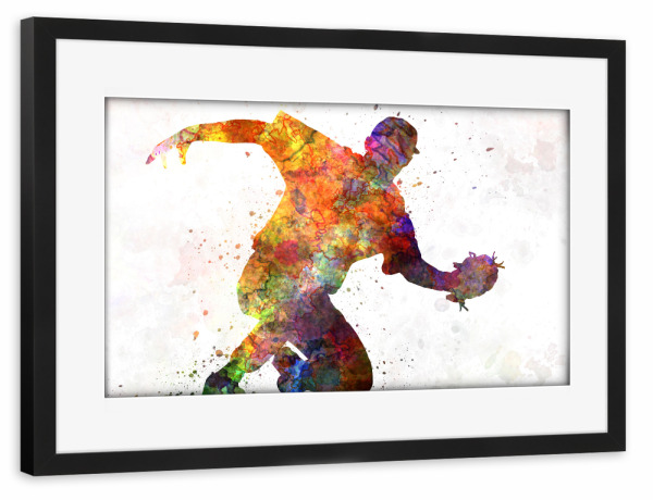 Poster mit Rahmen schwarz "Baseball player catching a ball" artboxONE - Sport - Baseball,Bat,Colorful,America,Splash,Stadium,Sport,Sports