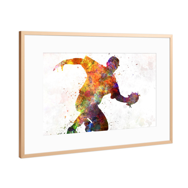 Poster mit Rahmen Kupfer "Baseball player catching a ball" artboxONE - Sport - Baseball,Bat,Colorful,America,Splash,Stadium,Sport,Sports