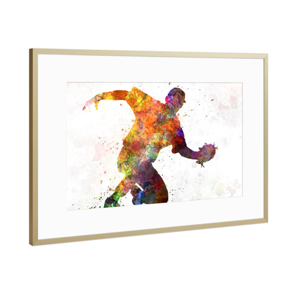 Poster mit Rahmen Gold "Baseball player catching a ball" artboxONE - Sport - Baseball,Bat,Colorful,America,Splash,Stadium,Sport,Sports
