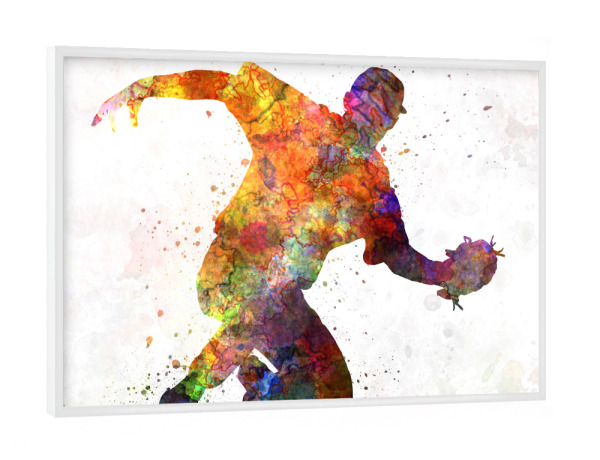 Poster mit weißem Rahmen "Baseball player catching a ball" artboxONE - Sport - Baseball,Bat,Colorful,America,Splash,Stadium,Sport,Sports