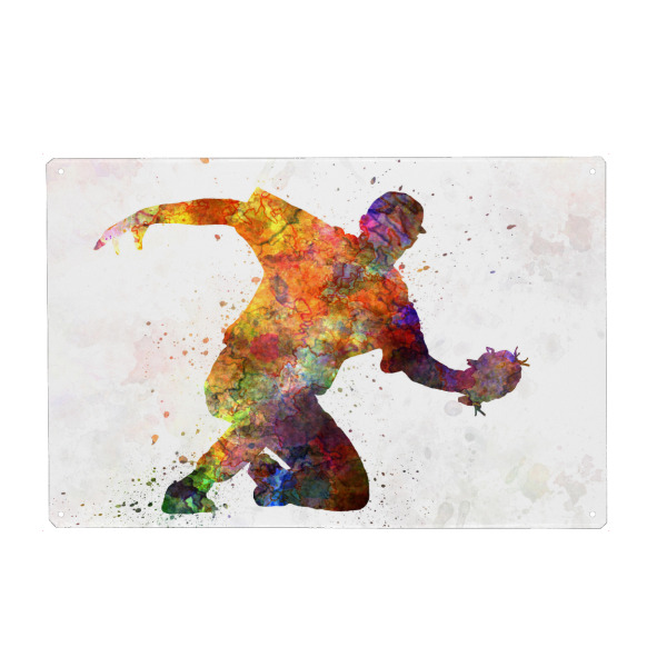 Metall Poster "Baseball player catching a ball" artboxONE - Sport - Baseball,Bat,Colorful,America,Splash,Stadium,Sport,Sports - Blechschild