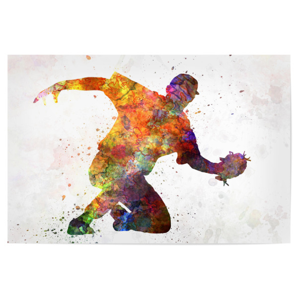 Poster 30x20 cm "Baseball player catching a ball" artboxONE - Sport - Baseball,Bat,Colorful,America,Splash,Stadium,Sport,Sports