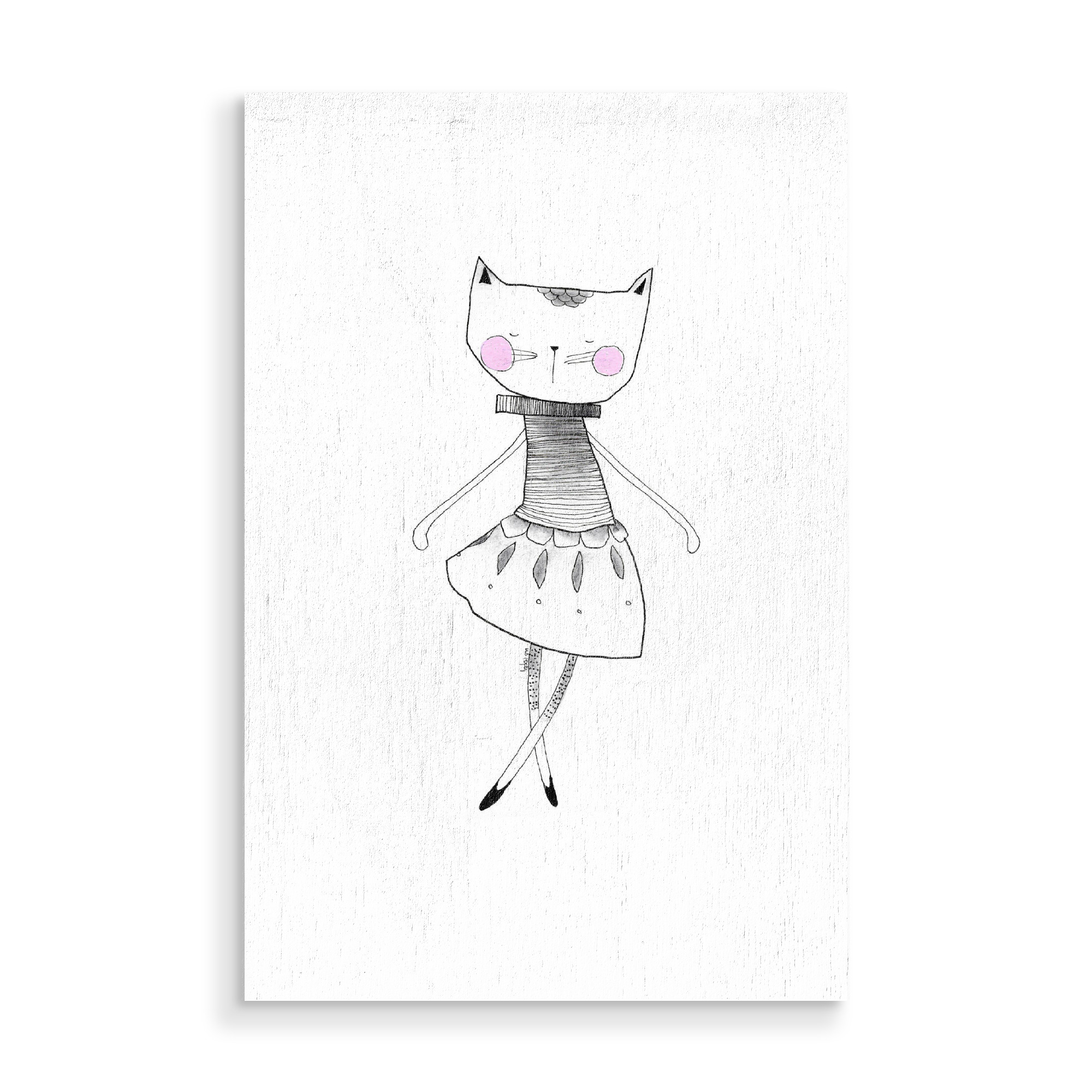 Holzbild "Bianca Peters - Lillycat Ballerina" artboxONE - Für Kinder,Tiere,Schwarzweiß,Musik