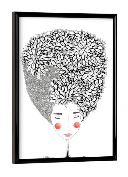 Poster mit schwarzem Rahmen "Bianca Peters - Blätterhaar" artboxONE - Floral,Menschen,Schwarzweiß,Fashion