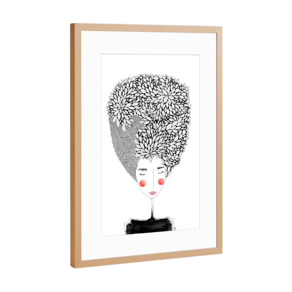 Poster mit Rahmen Kupfer "Bianca Peters - Blätterhaar" artboxONE - Floral,Menschen,Schwarzweiß,Fashion