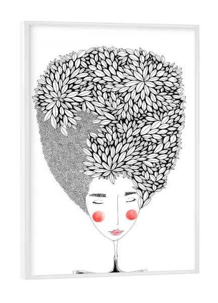Poster mit weißem Rahmen "Bianca Peters - Blätterhaar" artboxONE - Floral,Menschen,Schwarzweiß,Fashion