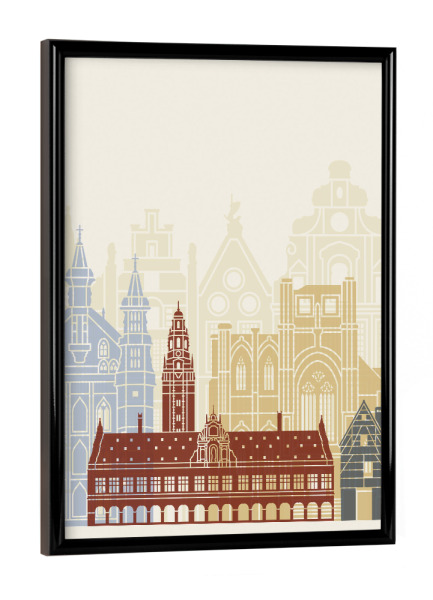 Poster mit schwarzem Rahmen "Leuven skyline" artboxONE - Städte,Architektur