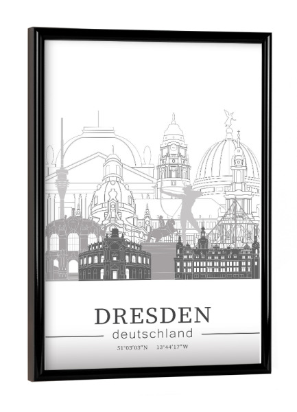 Poster mit schwarzem Rahmen "Dresden skyline line art" artboxONE - Städte,Reise,Architektur,Städte / Dresden,Kartografie