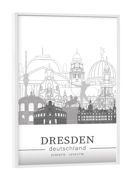 Poster mit weißem Rahmen "Dresden skyline line art" artboxONE - Städte,Reise,Architektur,Städte / Dresden,Kartografie