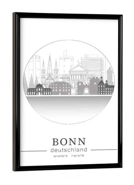 Poster mit schwarzem Rahmen "Bonn skyline line art circle" artboxONE - Städte,Reise,Architektur,Kartografie