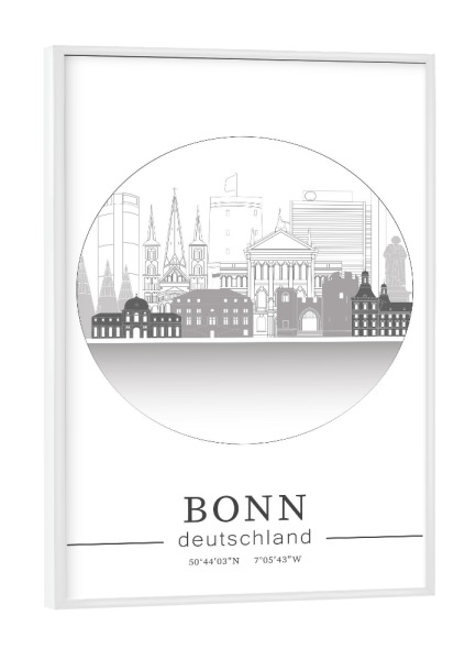 Poster mit weißem Rahmen "Bonn skyline line art circle" artboxONE - Städte,Reise,Architektur,Kartografie