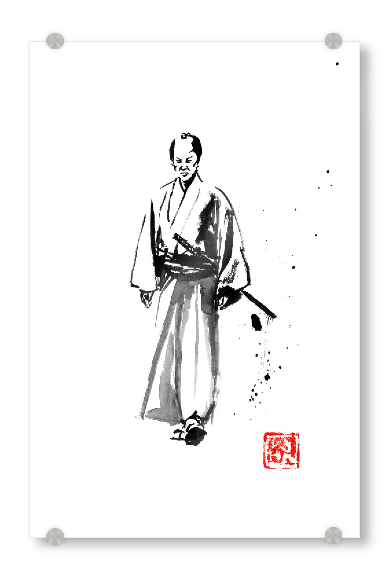 Acrylglasbild "Walking samurai" artboxONE - Menschen,Schwarzweiß - Samouraï,Sumie,Japon,Japan,Schwarzweiß,Blackandwhite