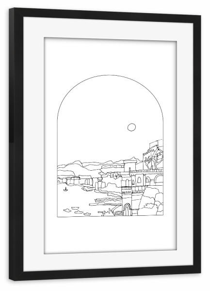 Poster mit Rahmen schwarz "Sorrento Italy Line Art" artboxONE - Städte,Reise,Reise / Länder