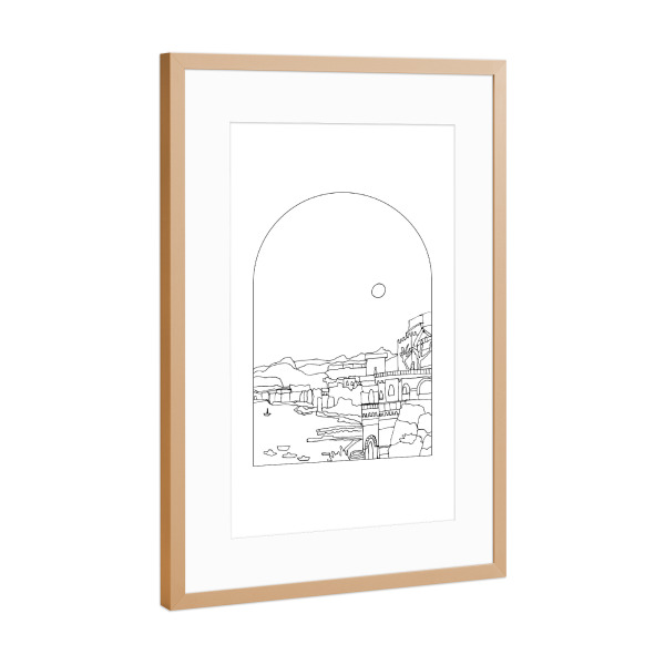 Poster mit Rahmen Kupfer "Sorrento Italy Line Art" artboxONE - Städte,Reise,Reise / Länder