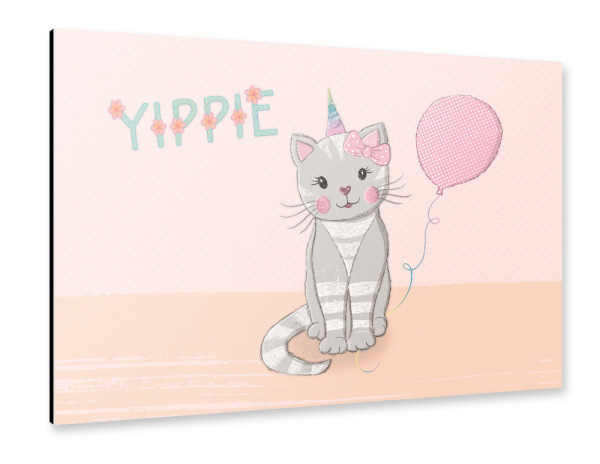 Alu-Dibond "Yippie. Süße Katze mit Einhorn" 30x20 cm artboxONE