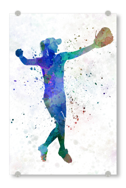 Acrylglasbild "Softball player" artboxONE - Sport - Softball,Sport,Sports,Bat,Ball,Baseball,Woman,Stadium,Colorful,Splashes,Competition,Watercolor