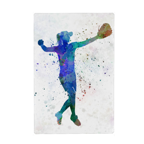 Holzbild "Softball player" artboxONE - Sport - Softball,Sport,Sports,Bat,Ball,Baseball,Woman,Stadium,Colorful,Splashes,Competition,Watercolor