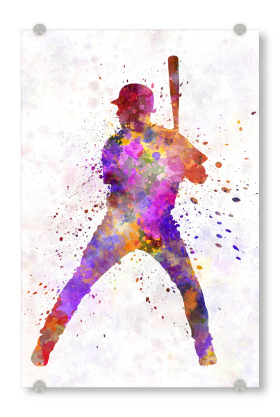Acrylglasbild "Baseball player" artboxONE - Sport - America,Sport,Sports,Colorful baseball,Bat,Stadium,Player,Pitcher,Watercolor
