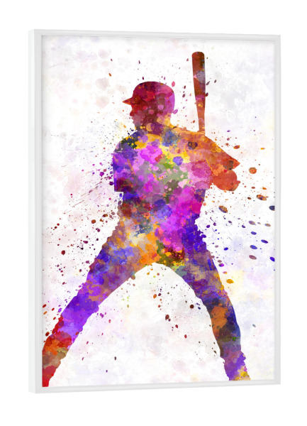Poster mit weißem Rahmen "Baseball player" artboxONE - Sport - America,Sport,Sports,Colorful baseball,Bat,Stadium,Player,Pitcher,Watercolor