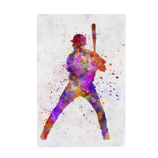Holzbild "Baseball player" artboxONE - Sport - America,Sport,Sports,Colorful baseball,Bat,Stadium,Player,Pitcher,Watercolor