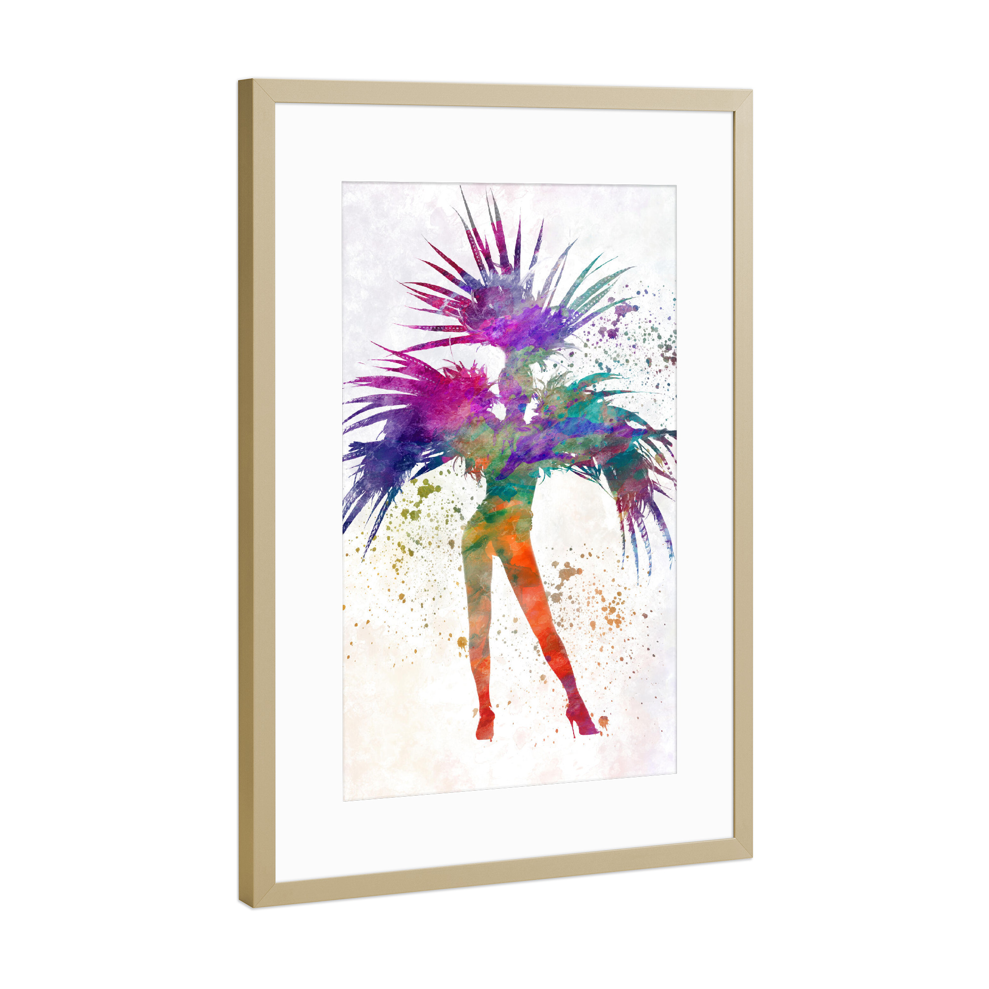 Poster mit Rahmen Gold "Dancing in the cabaret" artboxONE - Musik - Dance,Dancer,Music,Woman,Watercolor,Illustration,Drawing,Show,Carnival,Cabaret