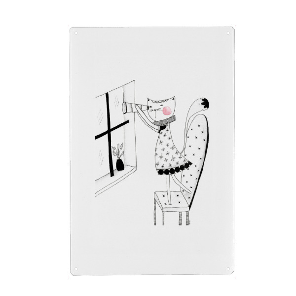 Metall Poster "Bianca Peter-Lillycat am Fenster" artboxONE - Für Kinder,Tiere,Schwarzweiß