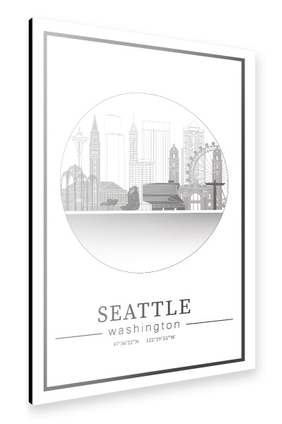 Alu-Dibond "Seattle skyline line art circle" 30x20 cm artboxONE