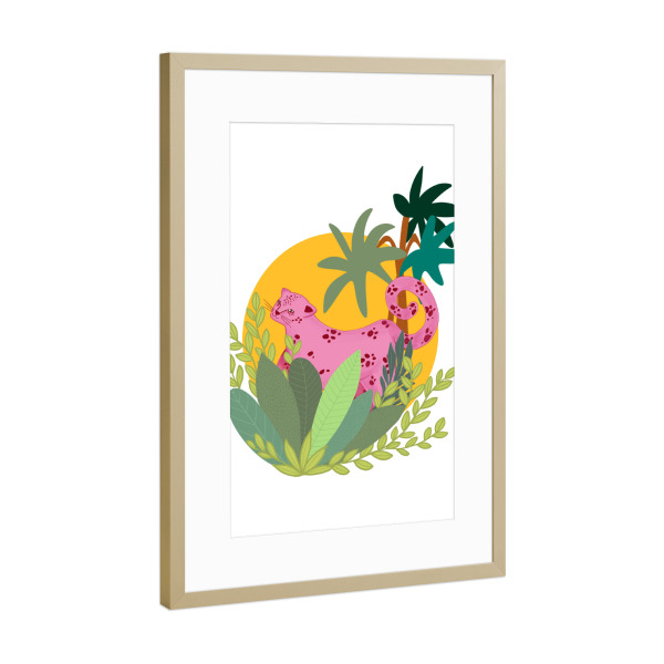 Poster mit Rahmen Gold "Pink cat" artboxONE - Für Kinder,Tiere