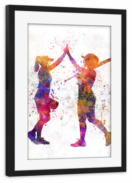 Poster mit Rahmen schwarz "Women playing softball" artboxONE - Sport