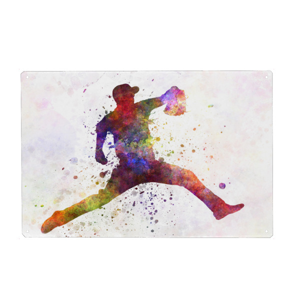 Metall Poster "Baseball pitcher" artboxONE - Sport - America,Sport,Sports,Colorful baseball,Bat,Stadium,Player,Pitcher,Watercolor - Blechschild