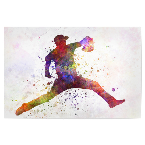 Poster 30x20 cm "Baseball pitcher" artboxONE - Sport - America,Sport,Sports,Colorful baseball,Bat,Stadium,Player,Pitcher,Watercolor