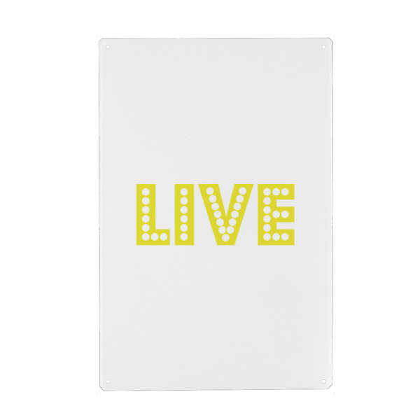 Metall Poster "Live I Neon Schrift Gelb" artboxONE - Typografie,Film,Musik,Festivals,Lustig