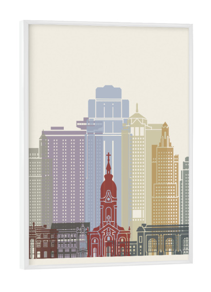 Poster mit weißem Rahmen "Kansas City skyline-b" artboxONE - Städte,Architektur