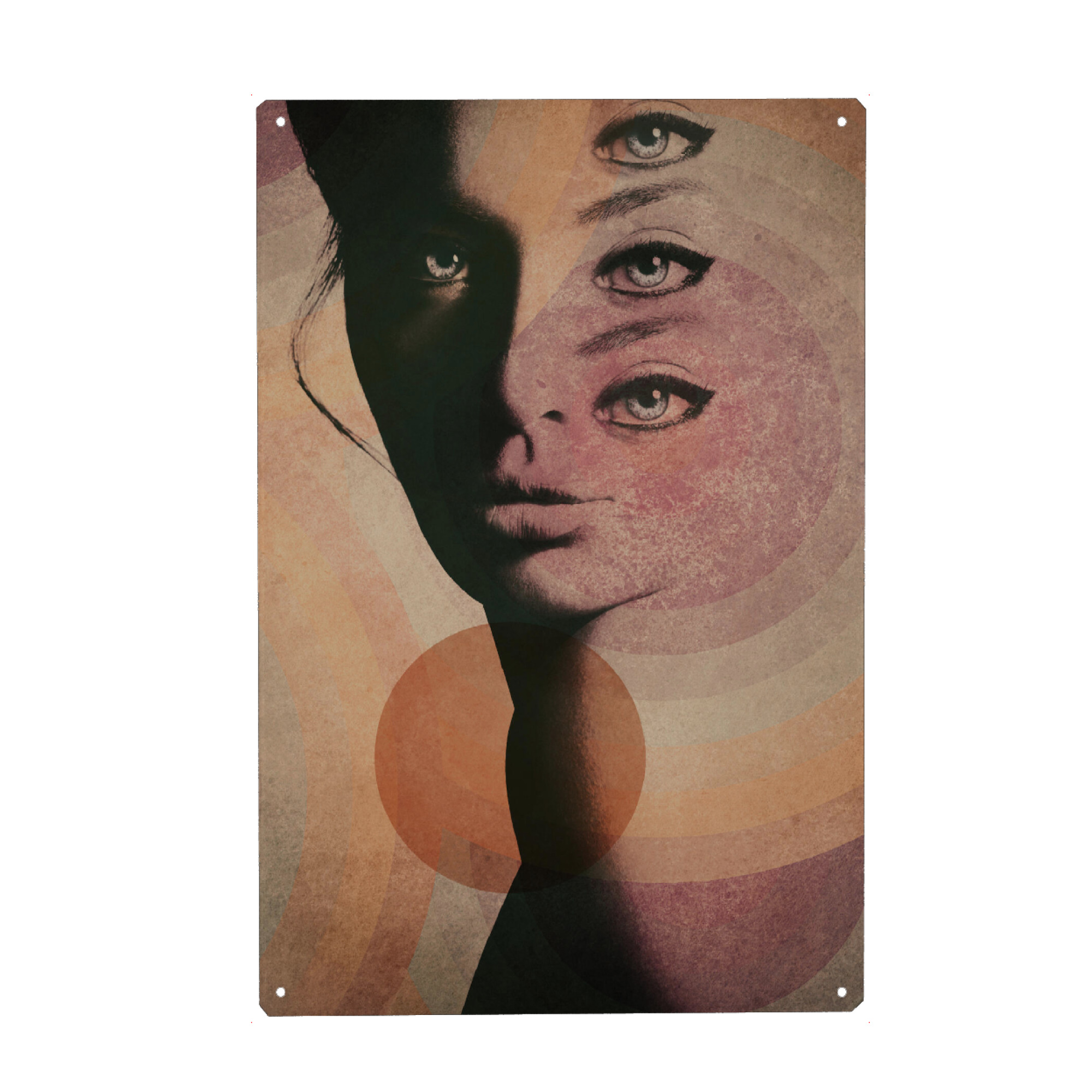 Metall Poster "Surreal Girl" artboxONE - Menschen,Fiktion - Pop surrealism,Girl,Woman,Feminine,Texture,Eyes,Female,Frau - Blechschild