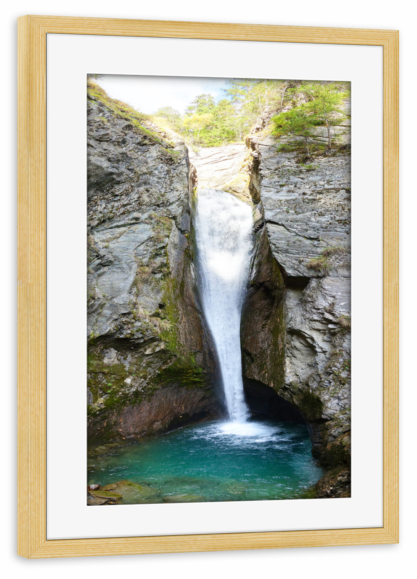 Poster mit Rahmen kiefer "Wasserfall in den Bergen" artboxONE - Natur,Reise