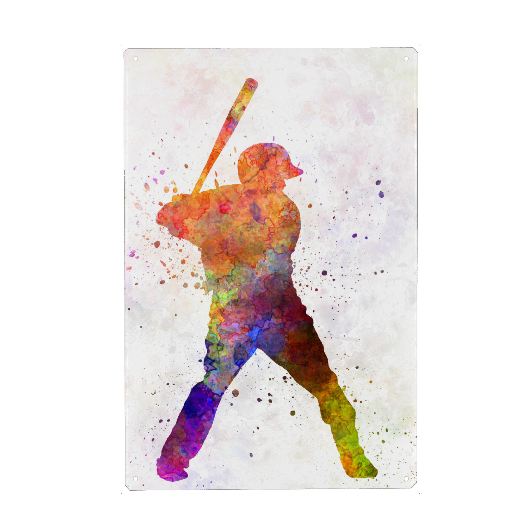 Holzbild "Baseball batter" artboxONE - Sport - America,Sport,Sports,Colorful baseball,Bat,Stadium,Player,Pitcher,Watercolor
