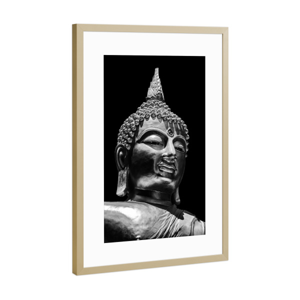 Poster mit Rahmen Gold "Buddha Figur" artboxONE - Reise,Schwarzweiß,Reise / Asien