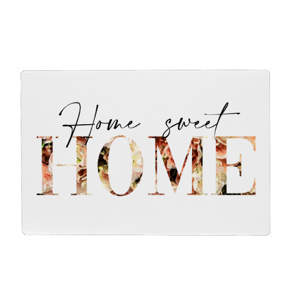 Holzbild "Home sweet Home flowers pink" artboxONE - Typografie,Buchstaben