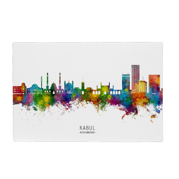 Holzbild "Kabul Afghanistan Skyline txt" artboxONE - Städte