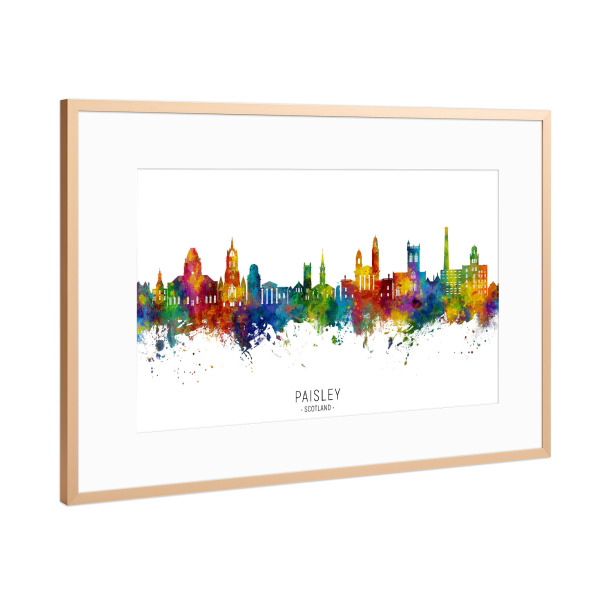 Poster mit Rahmen Kupfer "Paisley Scotland Skyline txt" artboxONE - Städte,Architektur