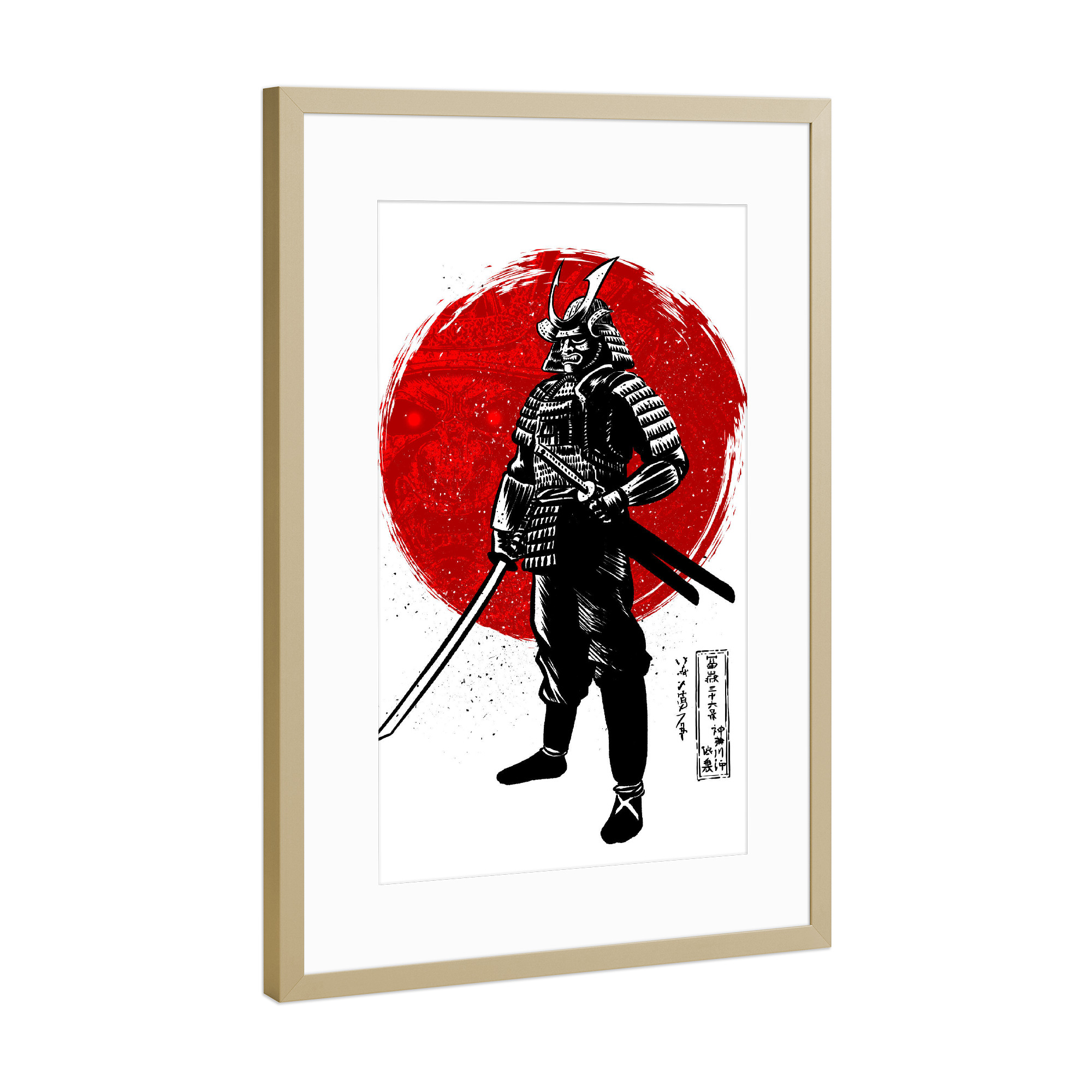 Poster mit Rahmen Gold "Samurai with two katanas" artboxONE - Städte / Tokio,Fiktion