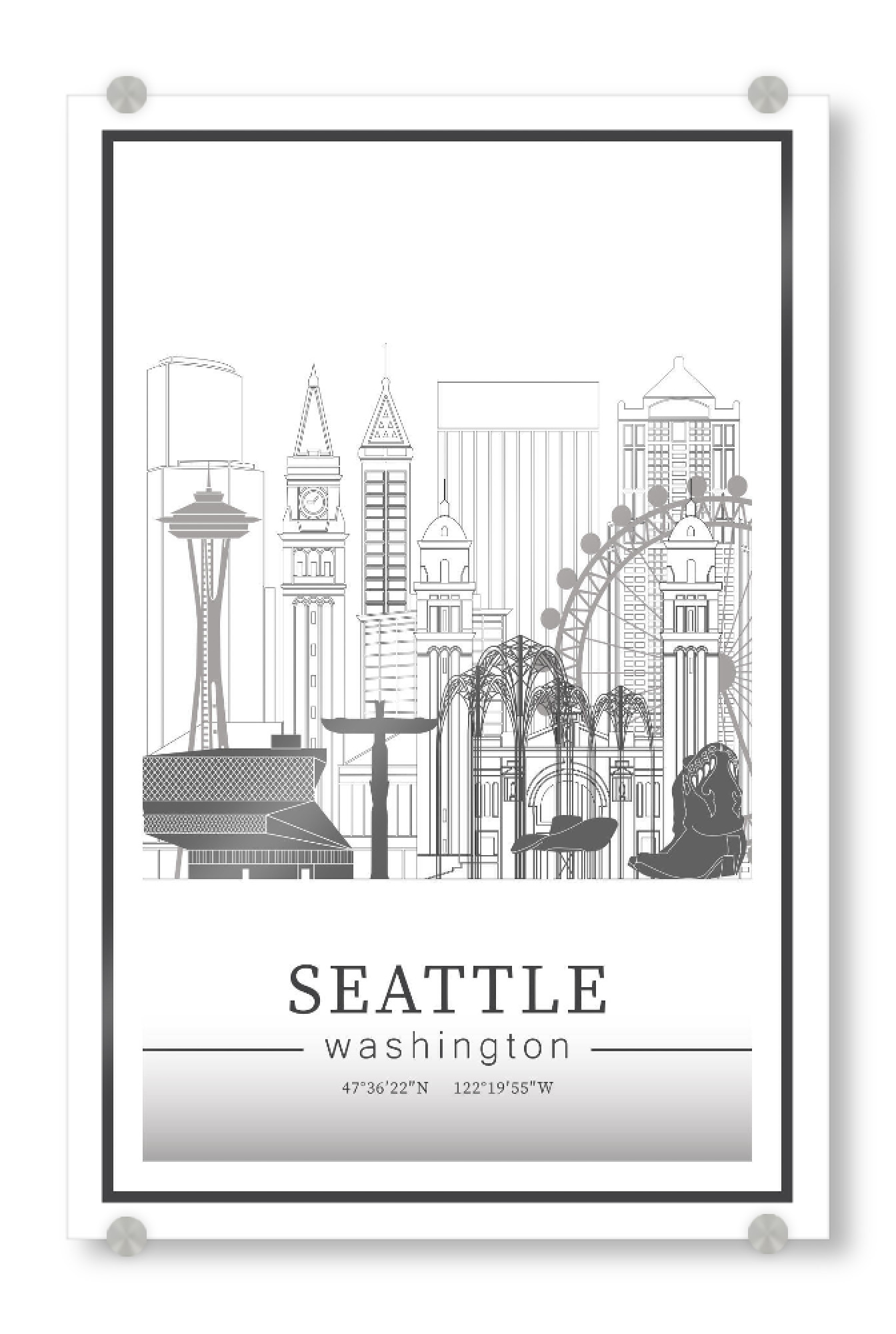 Acrylglasbild "Seattle skyline line art" artboxONE - Städte,Reise,Architektur,Kartografie