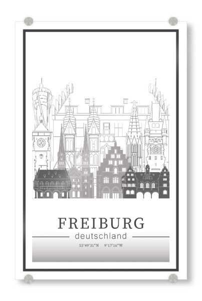Acrylglasbild "Freiburg skyline line art" artboxONE - Städte,Reise,Architektur,Kartografie