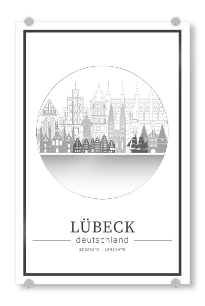 Acrylglasbild "Lubeck skyline line art circle" artboxONE - Städte,Reise,Architektur,Kartografie
