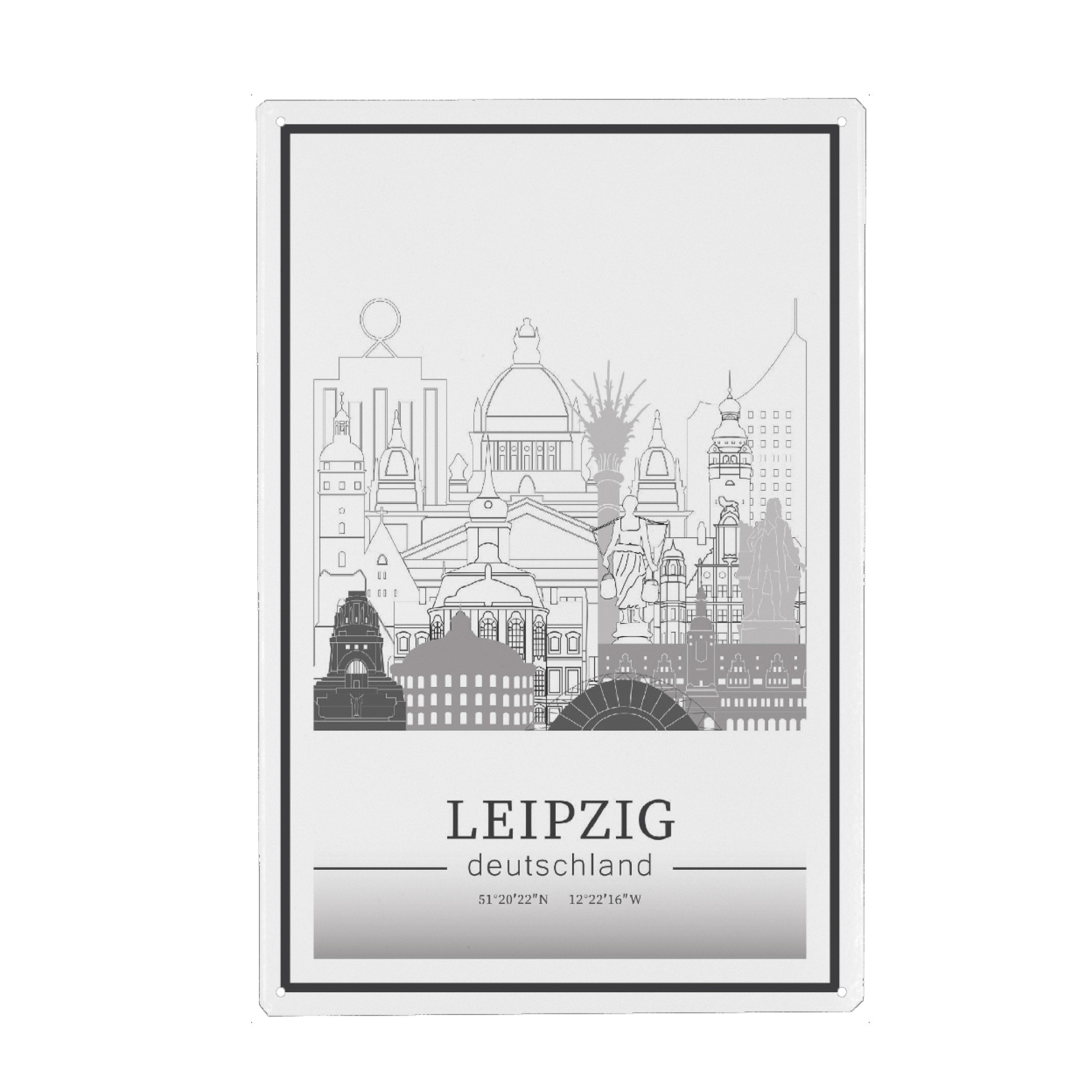 Holzbild "Leipzig skyline line art" artboxONE - Städte,Reise,Architektur,Kartografie