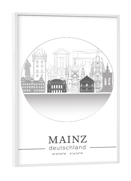 Poster mit weißem Rahmen "Mainz skyline line art circle" artboxONE - Städte,Reise,Architektur,Kartografie