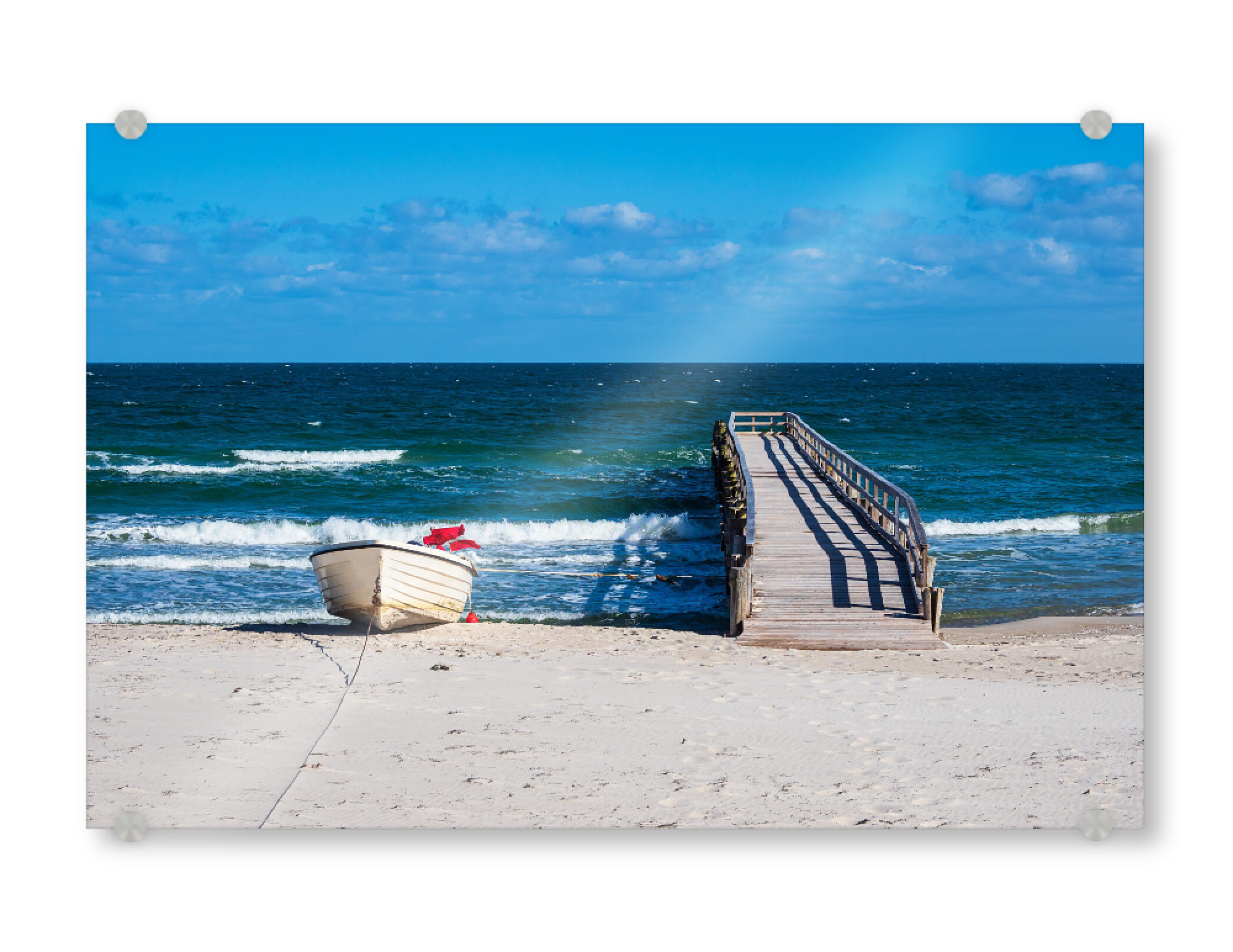 Acrylglasbild "Boot, Wellen und Steg" artboxONE - Natur,Reise,Architektur,Reise / Strand und Meer