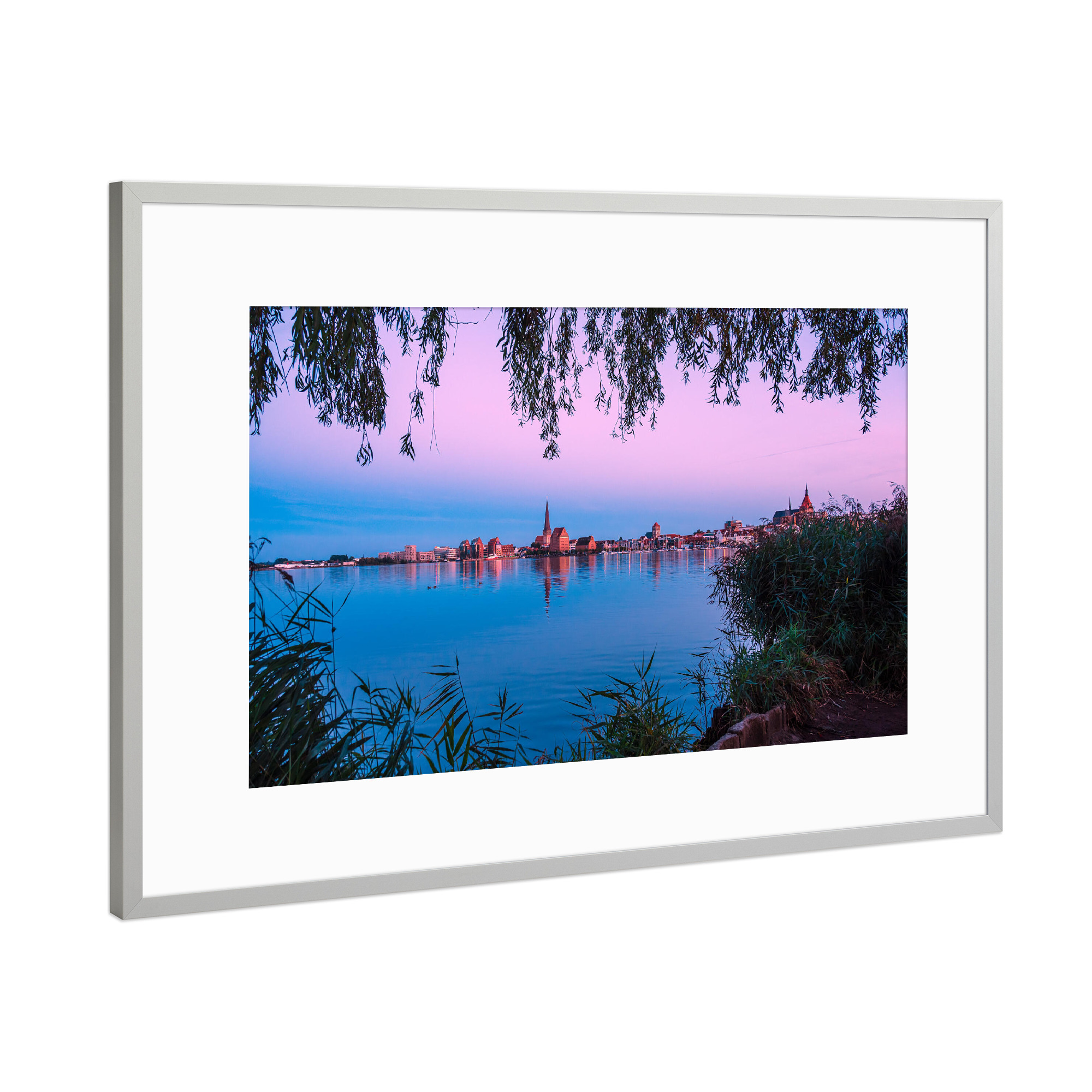 Poster mit Rahmen Silber "Abends an der Warnow" artboxONE - Natur,Reise,Architektur,Städte / Weitere