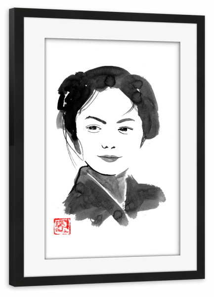 Poster mit Rahmen schwarz "The painters daughter" artboxONE - Menschen,Schwarzweiß - Japon,Sumie,Geisha,Femme,Frau,Woman,Schwarzweiß,Blackandwhite